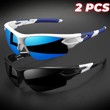 2PCS New Wraparound Sports Sunglasses Semi-Rimless Lightweight for Cycling Hiking Daily Unisex UV400 Anti-Fog Outdoor Eyewear