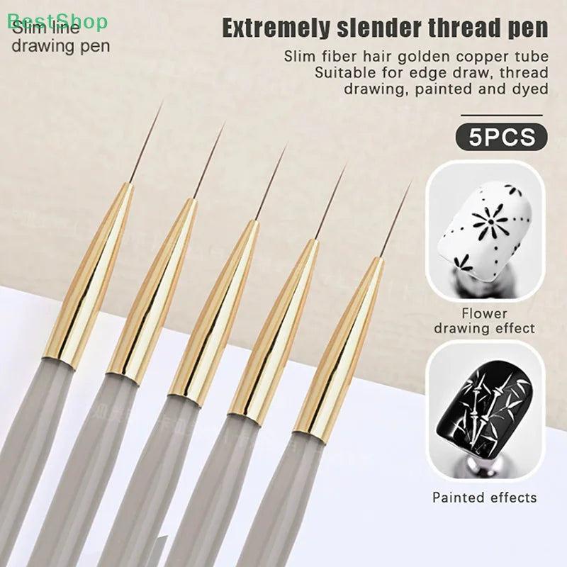 ♥♥♥5Pcs Slim Nail Art Brushes – Acrylic Flower Painting & Line Drawing Kit