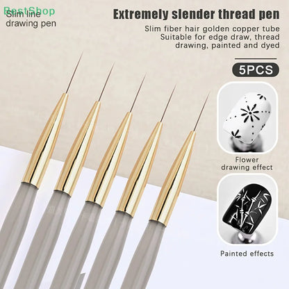 ♥♥♥5Pcs Slim Nail Art Brushes – Acrylic Flower Painting & Line Drawing Kit