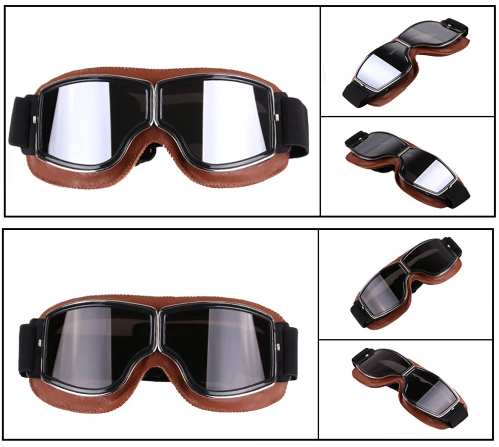 Motorcycle Glasses Windproof Motorcycle Helmet Glasses Sunglasses Retro Universal Folding Leather Retro Motorcycle Accessories