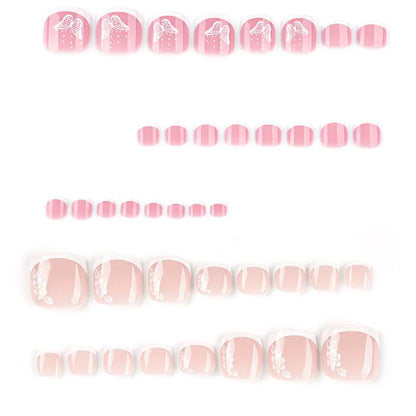 96Pcs/Box French Fake Toenails Butterfly/Flower Design Short Square  Press On Toenail Glossy Full Cover False Toe Nail Extension