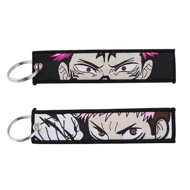Anime Satoru Gojo Geto Suguru Embroidery Key Fobs Japanese Manga Key Tag Keychain Key Ring Backpack Chaveiro