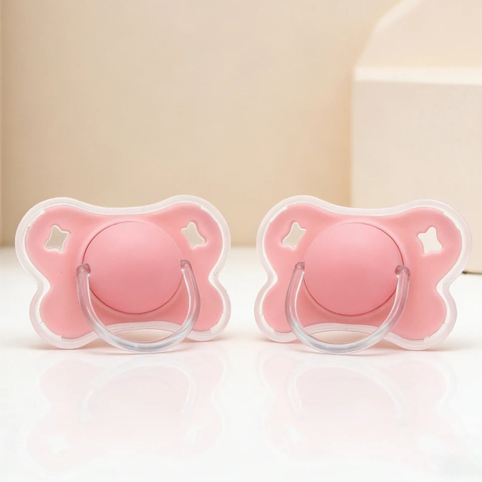 2pcs/pack Butterfly-shape Baby Pacifier Soother with Cover for Daily Use(Cherry Round Nipple) and Night Use(Thumb Nipple)