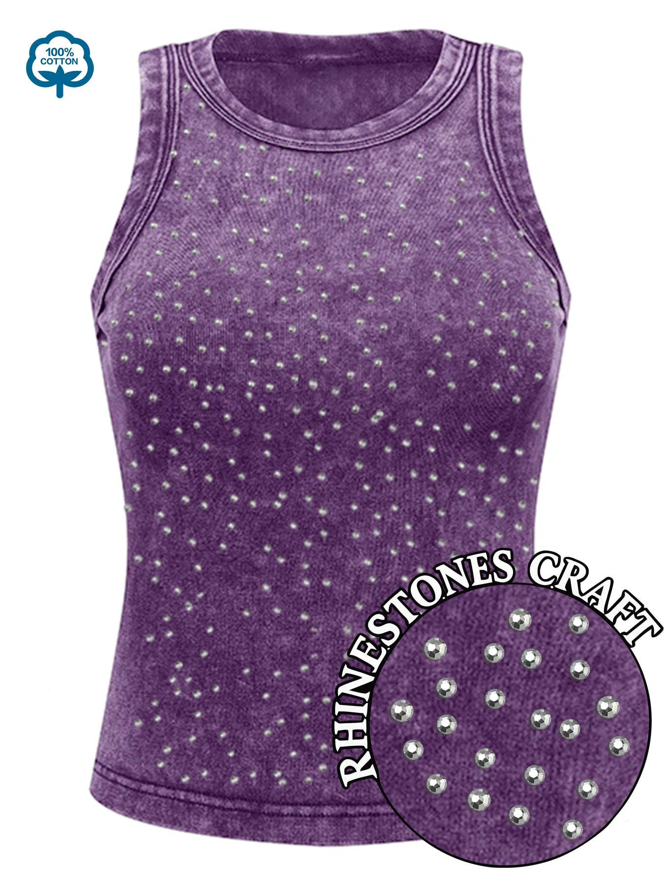 100% Cotton Solid Color Women Washed Vest Y2K Casual Tank Top Street Sleeveless Clothes Summer Rhinestone Craft Sportswear