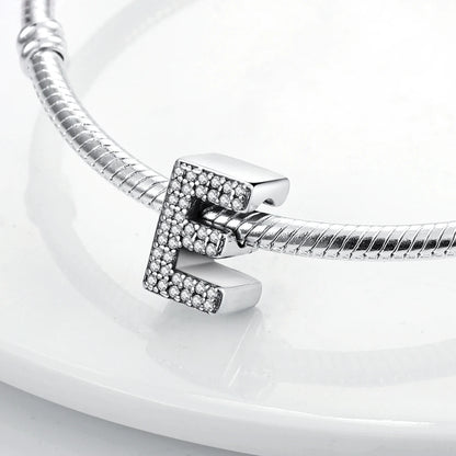 Original 925 Sterling Silver 26 Alphabet Letters Sparkling Zircon Charms Pendant Beads For Women Fine DIY Birthday Jewelry Gifts