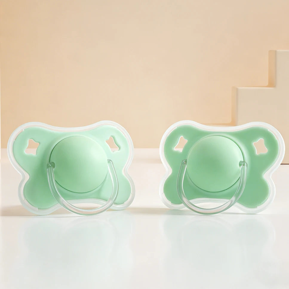 2pcs/pack Butterfly-shape Baby Pacifier Soother with Cover for Daily Use(Cherry Round Nipple) and Night Use(Thumb Nipple)