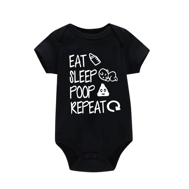 Funny Eat Sleep Poop Repeat Letter Printed Newborn Baby Romper Infant Short Sleeve Baby Body Clothes Boy Girl BodySuit 0-24M