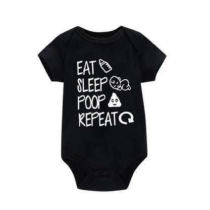 Funny Eat Sleep Poop Repeat Letter Printed Newborn Baby Romper Infant Short Sleeve Baby Body Clothes Boy Girl BodySuit 0-24M