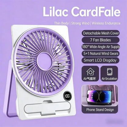 Ultra-thin Desktop Fan Digital Display USB Charging Strong Wind Portable Silent Card Style Fan Dormitory Office Summer Small Fan