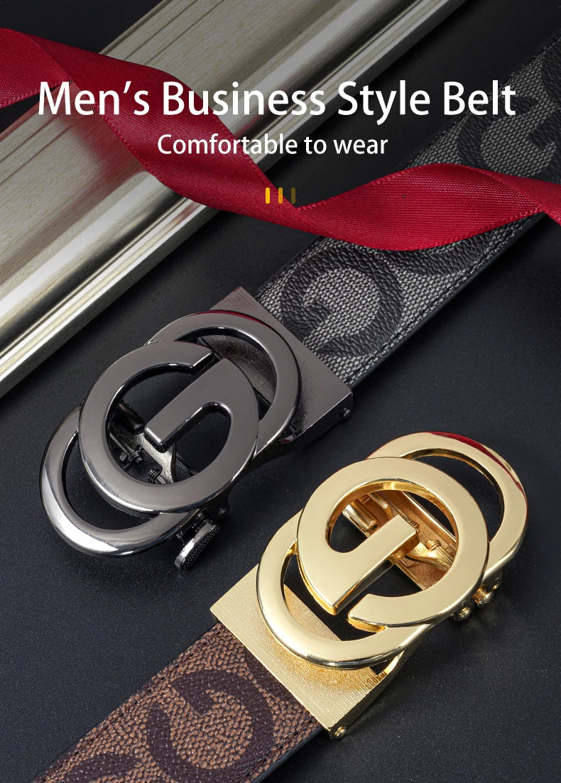High Quality 3.4cm Leather Business Men High-Quality Designer Male Buckle Strap Jeans Accessory