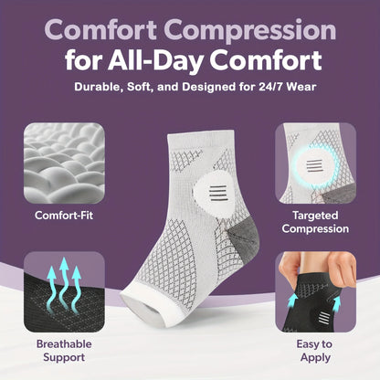 1Pair Ankle Compression Socks,Compression Foot Sleeves with Arch And Ankle Support,Open-Toe Design Neuropathy Socks