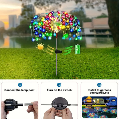 60/200LEDs Solar Firework Lights Outdoor Waterproof Solar Garden Lights 8 Lighting Modes With Remote Control Decorations Light