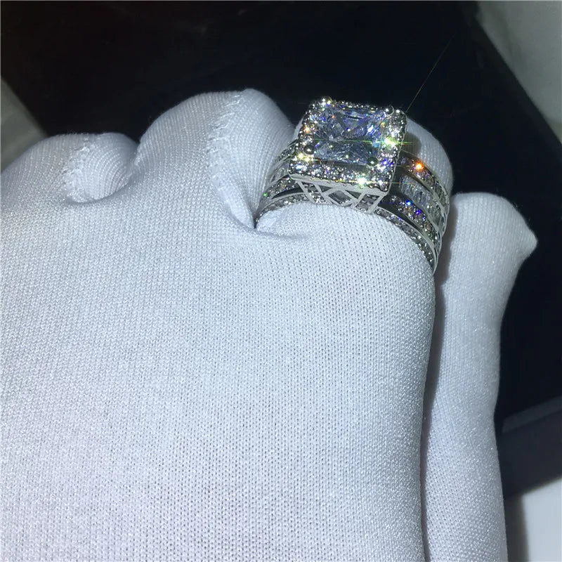 Shiny Halo Ring Inlaid Square Cut Shiny Zircon Elegant Wedding Engagement Promise Ring For Women & Girls Valentine's Day Jewelry