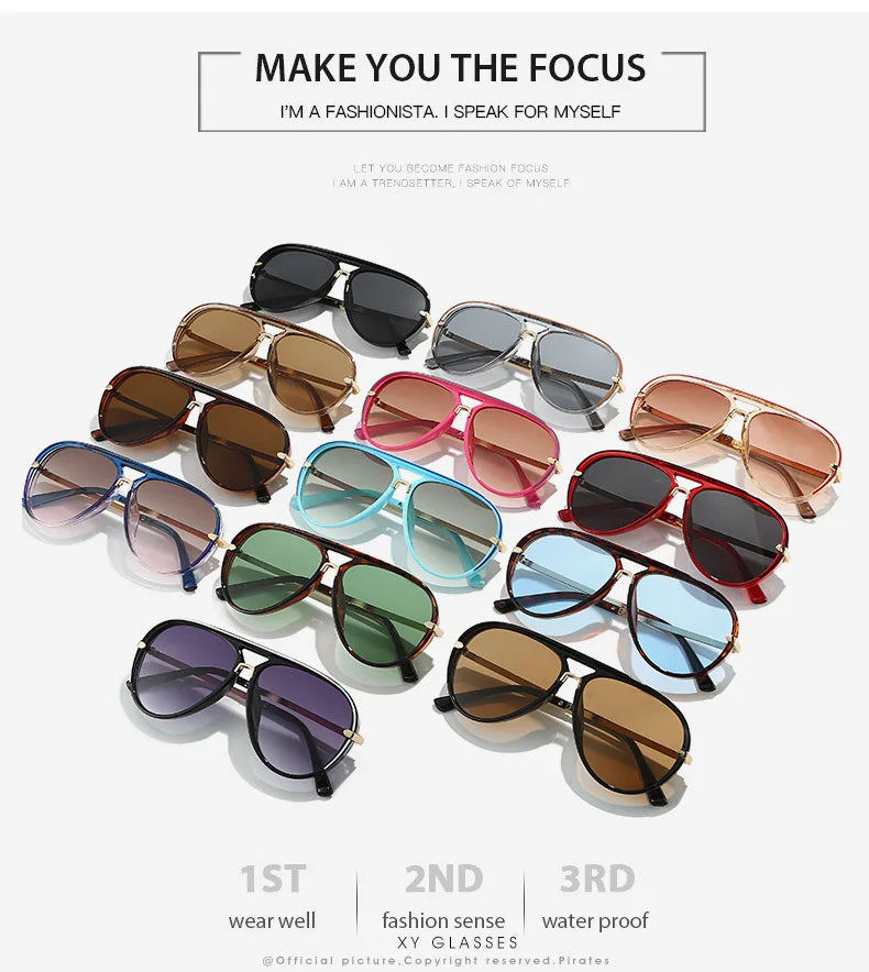 Trendy Oversized Pilot Sunglasses Women Men Vintage Retro Classic Designer Sun Glasses UV400 Protection Fashion Ladies Shades