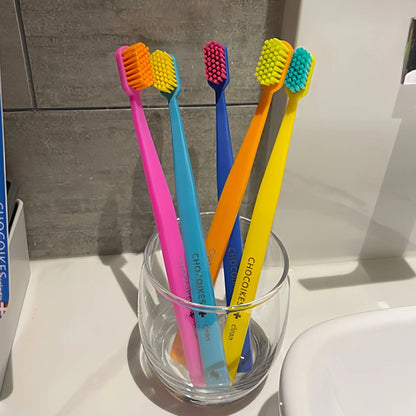 5 Packs of Chocolate Swiss Caring Soft Nylon Bristle Toothbrush Set, Ergonomic Handle, Ideal Choice for Travel and Hotels