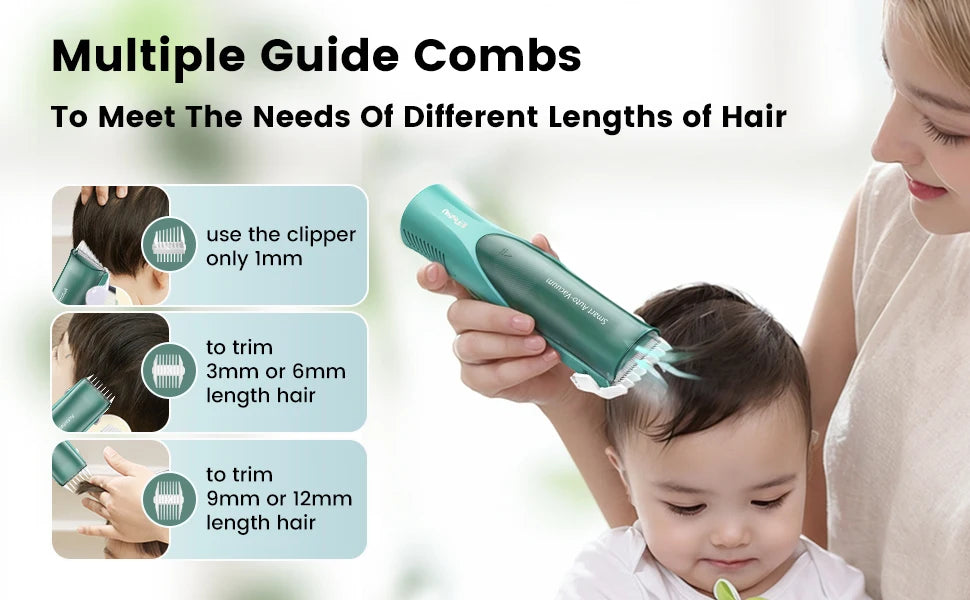 Vacuum Hair Clippers for Kids & Men Rechargeable Cordless Hair Cutting Machine with Safe Ceramic Blade Waterproof Hair Trimmers