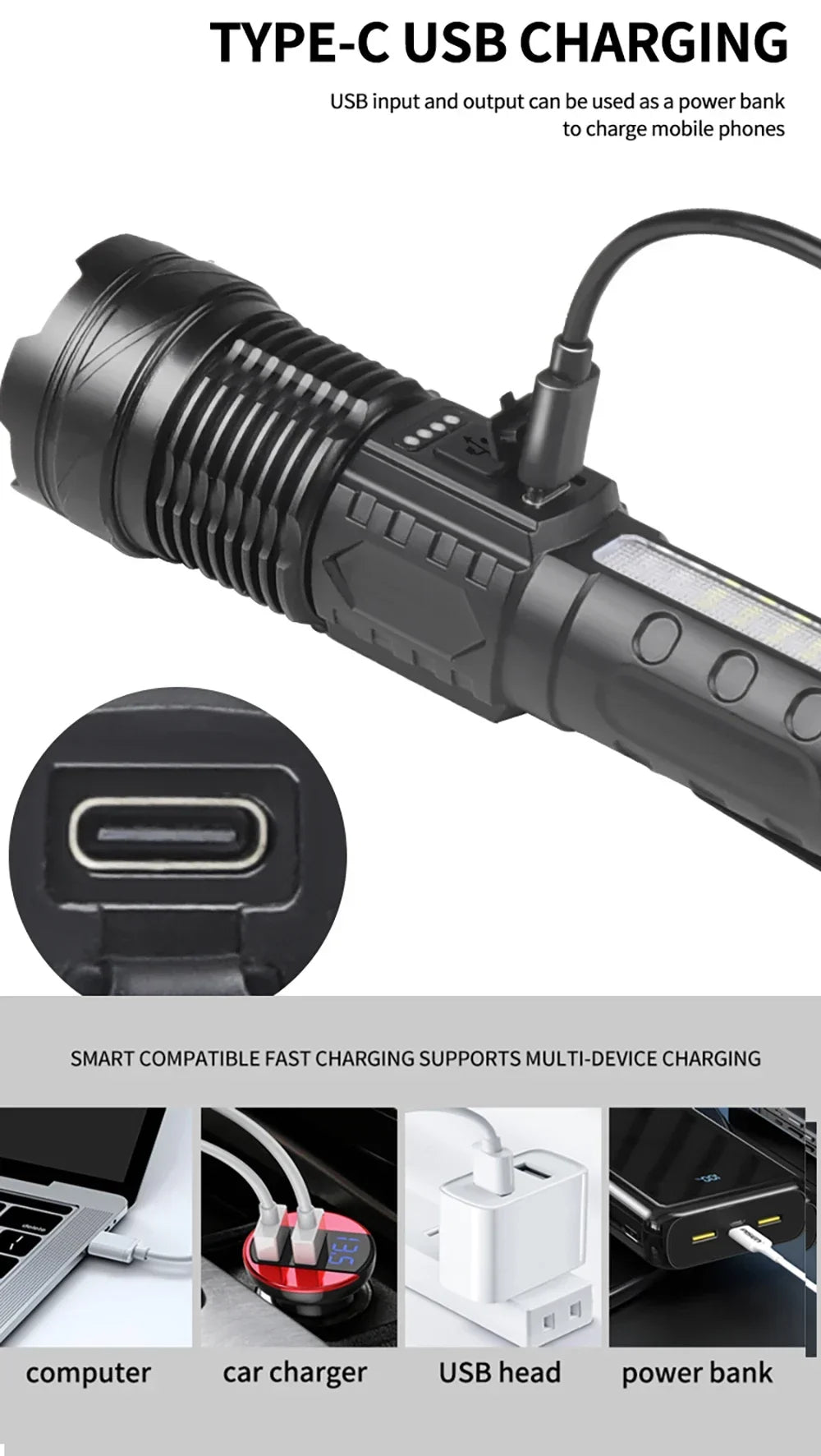 High Powerful LED Flashlights Long Range 150M Super Bright Torch Light Rechargeable Waterproof Outdoor Camping Lamp
