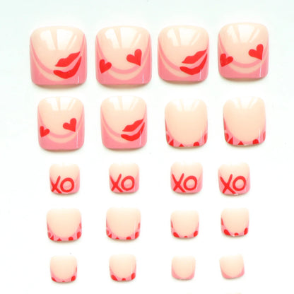 24pcs French Fake Toenails Pink Gradient Full Cover Short Square Toe Nails Foot Nails Tips for Women Girls