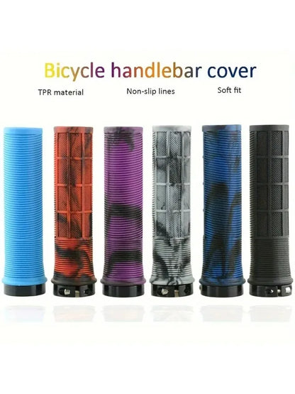 TPR Bicycle Grips Integrated Bicycle Handlebar Grips Aluminum Alloy Lock on Bicycle Handles Non-slip MTB Cuffs Bike Part