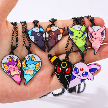 2pcs Eevee Umbreon Espeon Sylveon Jolteon Flareon Necklace Cute Anime Game Charm Jewelry Metal Pendant for Collection
