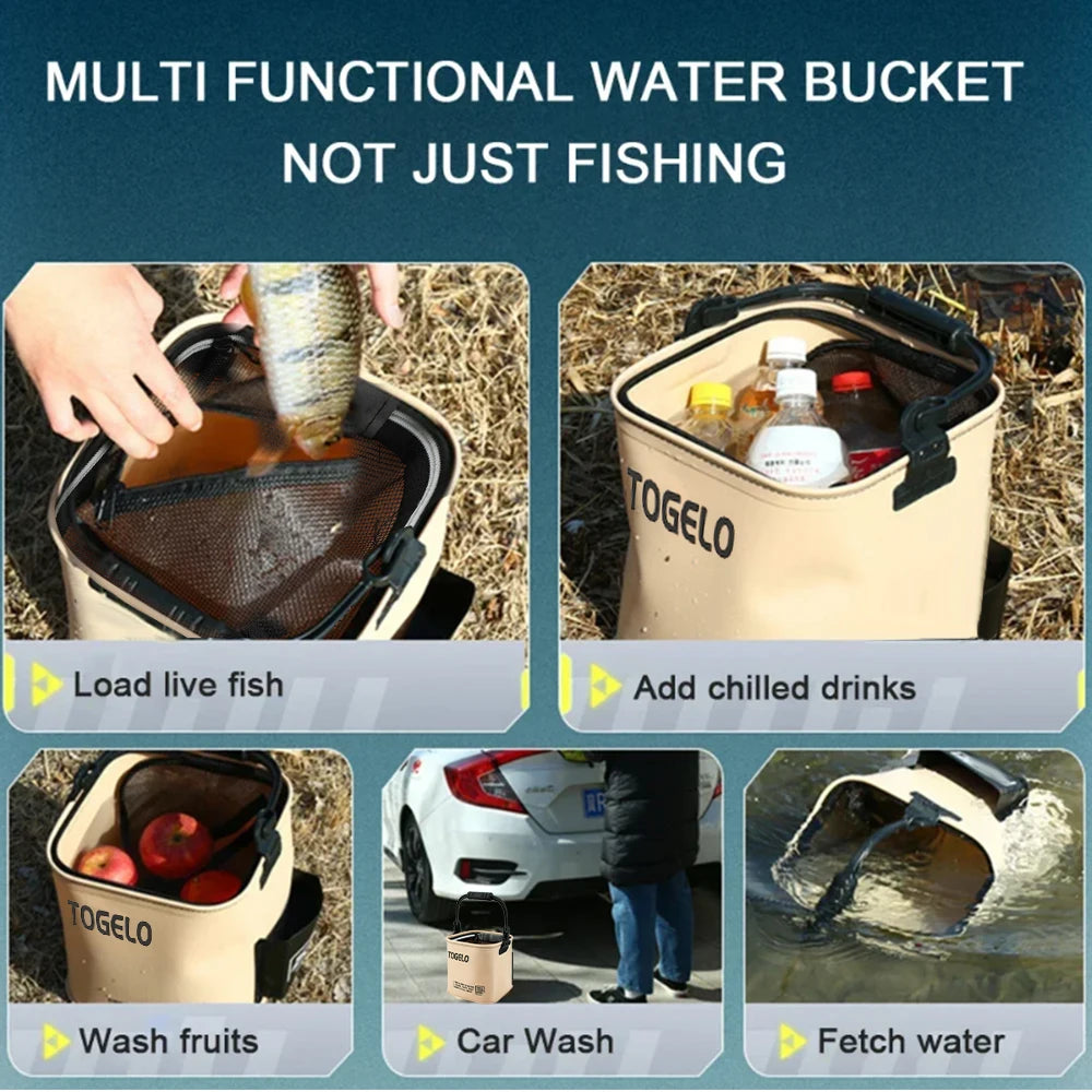 8L/13L Multifunction Folding Fishing Bucket With Ergonomic Handle Bucket Waterproof Outdoor Camping Bucket Fishing Accessories