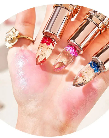 Temperature Color Changing Women Flower Lipstick Transparent Waterproof Moisturizing Crystal Jelly Pearlescent Lip Balm Cosmetic