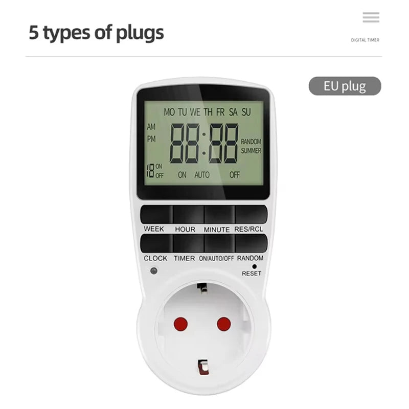 EU Plug Timer Switch Digital Power Socket Energy Saving Adjustable Kitchen Timer Outlet Week Hour Programmable Timing Socket