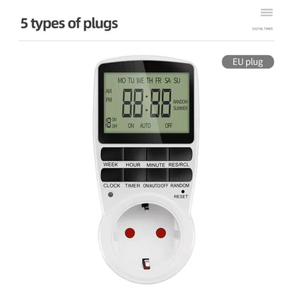 EU Plug Timer Switch Digital Power Socket Energy Saving Adjustable Kitchen Timer Outlet Week Hour Programmable Timing Socket