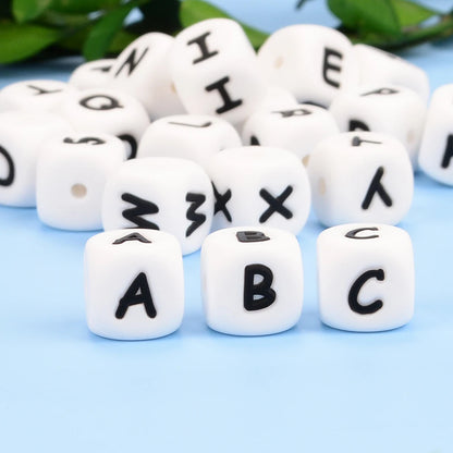 Lofca 100Pcs 12MM Silicone Letter Beads Silicone Beads Loose Beads Food Grade DIY Bracelet Necklace Pacifier Chain Accessories