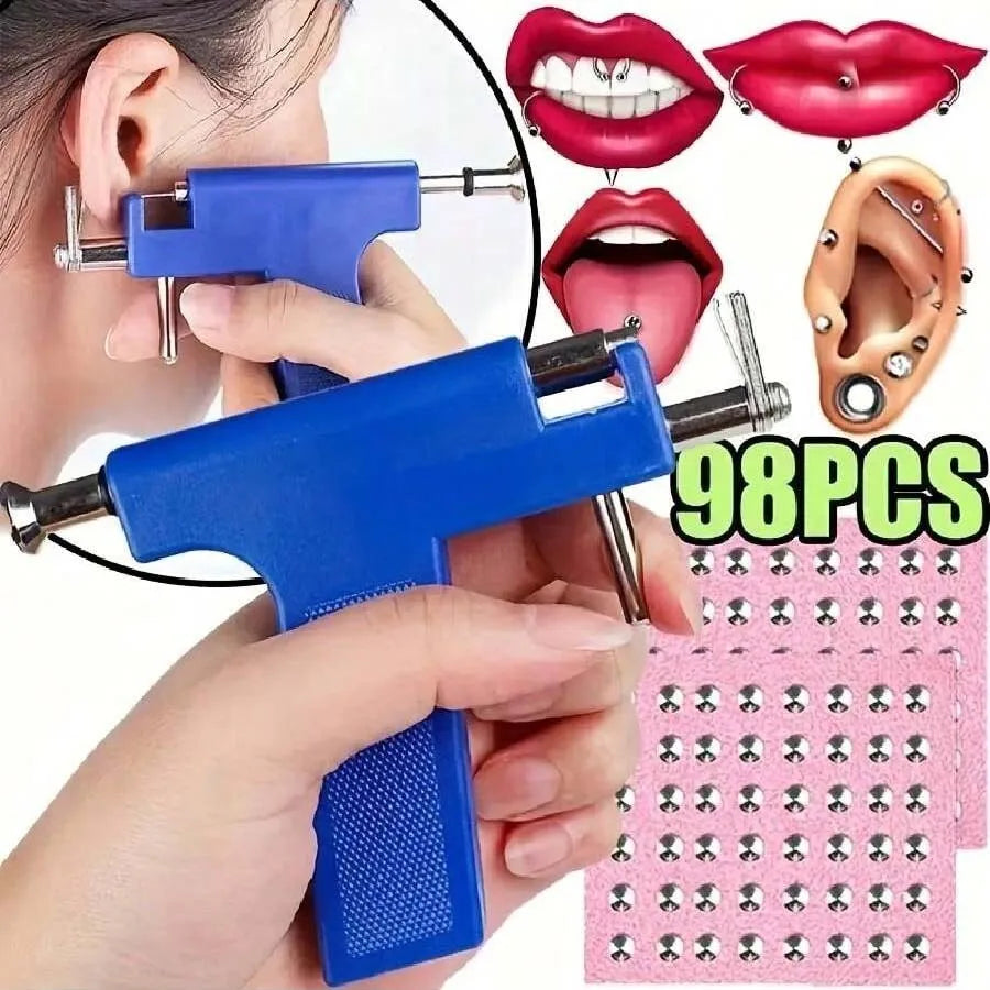 Professional Ear Piercing Gun with 98pcs Stainless Steel Earrings Stud for Home and Salon Use Ear Piercing Kit