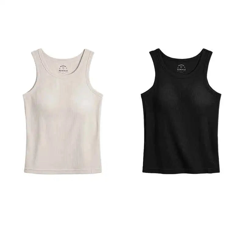 Maden Summer Sleeveless Knitted Tank Tops for Women Solid Color Casual Sports Vest Slim Fit Female Outer Wear Tops