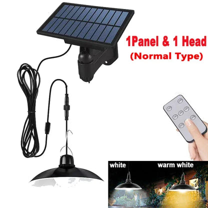 Solar Pendant Light Outdoor Waterproof LED Lamp Double-head Chandelier Decorations with Remote Control for Indoor Shed Barn Room