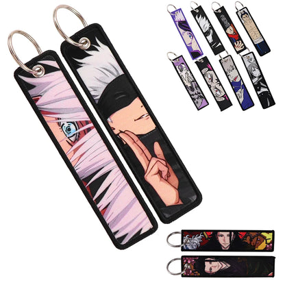 Anime Satoru Gojo Geto Suguru Embroidery Key Fobs Japanese Manga Key Tag Keychain Key Ring Backpack Chaveiro