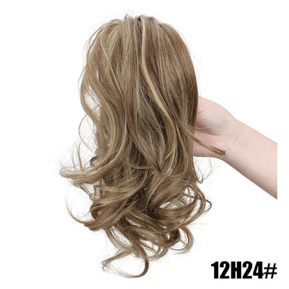 12 Inch Short Curly Clip-In Ponytail Extension-Synthetic Hair for Women Voluminous Claw Clip Hairpiece for Everyday Wear