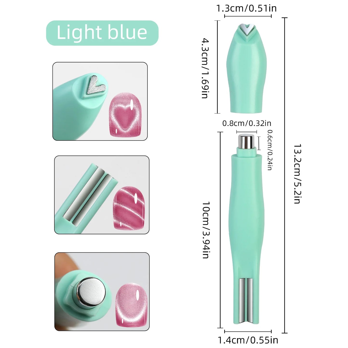 1Pcs 3-In-1 Heart Shape Cat Eye Nail Art Magnet Double Line Moon Snake French Magnet Pen for Magnetic Gel Polish Manicure Tools