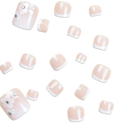 24PCS Pink Fake Toenails With Full Coverage Of Glossy Acrylic Glue, Designed Flower Artificial Ssticks, Suitable For Women's