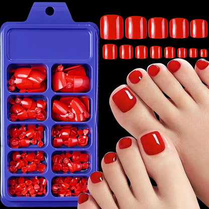 120Pcs Glossy Black Press On Toenails Short Square Full Cover Fake Toenail Tips for Summer Women False Foot Nail Tip Extension &