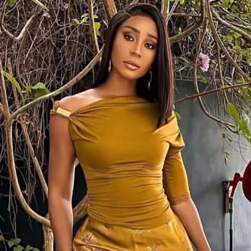 HXAO 2025 Women Asymmetrical Top Spring Summer Yellow Black Khaki Tanks & Camis Sexy Tight Y2k T-Shirt Lady Fashion Tank Top 066