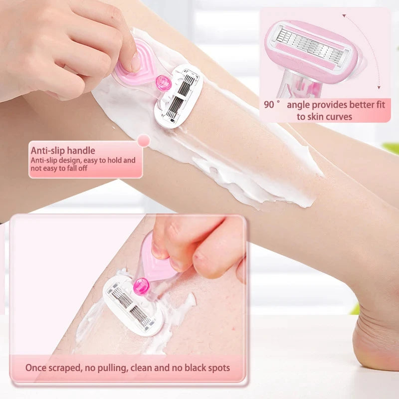 Portable Women Razor for Travel Face Leg Bikini Body Hair Shaving With Protective Net Blade Lady Manual Shaver Set