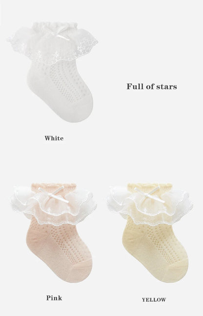 Baby Girls Socks Princess Lace Kids Socks Summer Thin Mesh  Children Cotton Socks Boneless Newborn Tube Socks For 0-8Y
