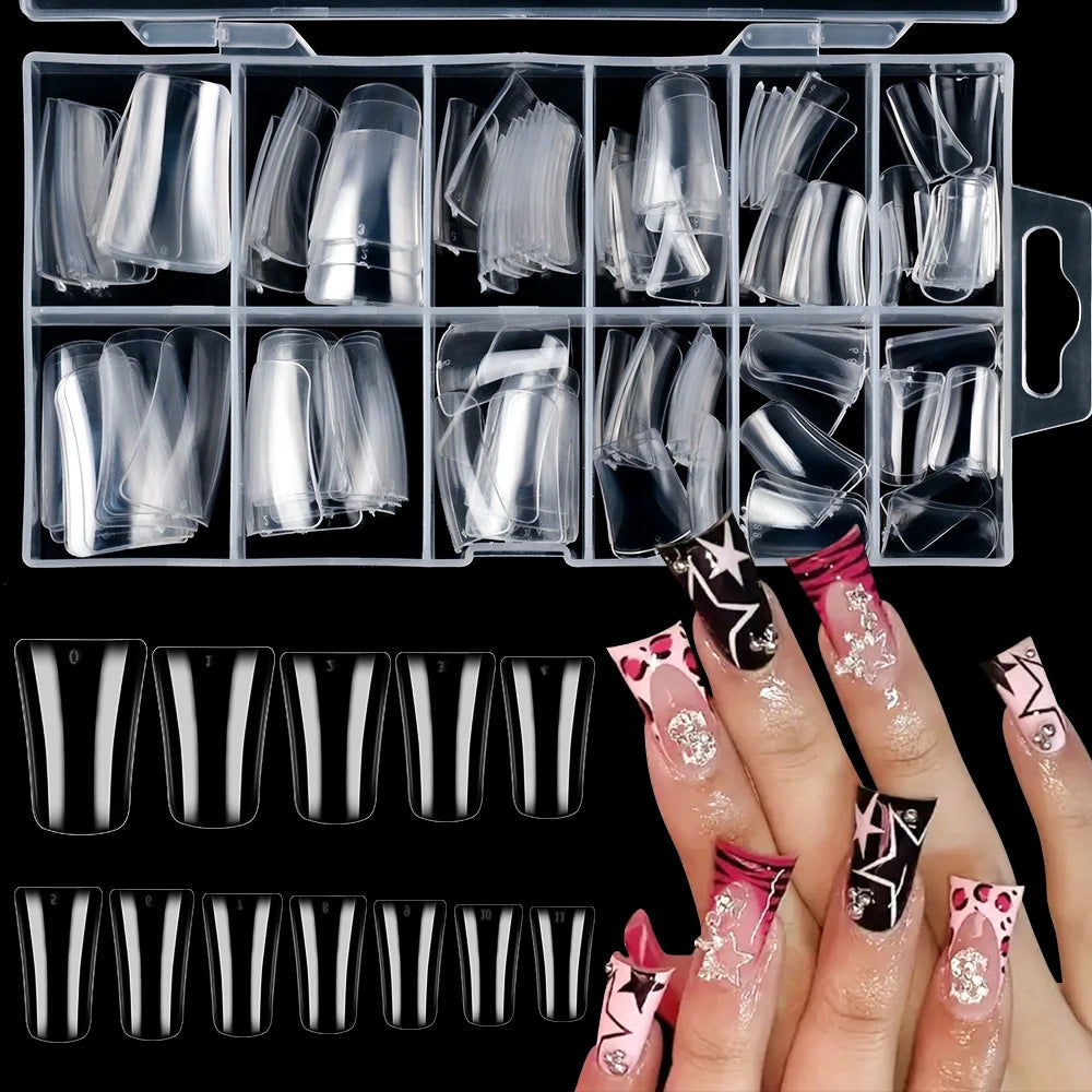 120Pcs Clear Duckbill Fake Nail Tips Full Cover False Fingertips 12Sizes Press On Nails Extension forManicure Salon Supplies Y2K