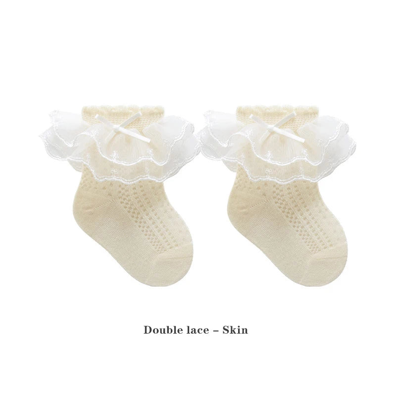 Baby Girls Socks Princess Lace Kids Socks Summer Thin Mesh  Children Cotton Socks Boneless Newborn Tube Socks For 0-8Y
