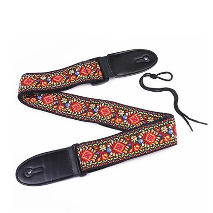 Embroidered Print Guitar Strap Vintage Ethnic Style Adjustable Strap for Folk Electric Guitar Bass Ukulele Guitar Accessories
