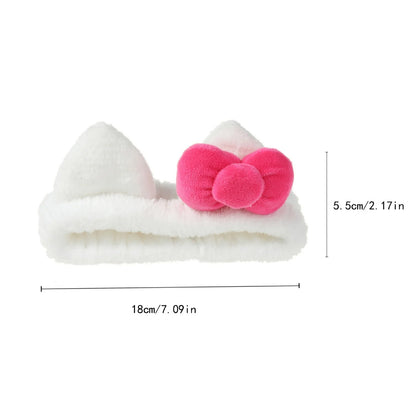 3PCS White Pink Plush Hair Set, Cat Ear Headband & Scrunchies, Cute Fuzzy Hair Accessories, Stylish Daily Hair Decor