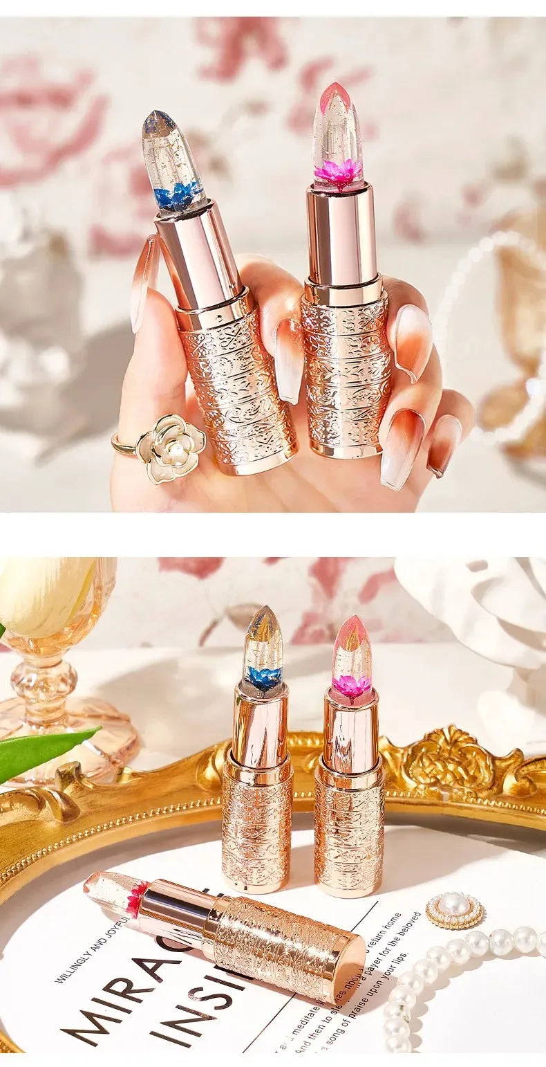 Temperature Color Changing Women Flower Lipstick Transparent Waterproof Moisturizing Crystal Jelly Pearlescent Lip Balm Cosmetic