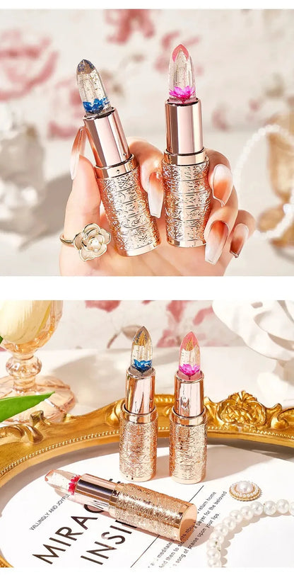 Temperature Color Changing Women Flower Lipstick Transparent Waterproof Moisturizing Crystal Jelly Pearlescent Lip Balm Cosmetic