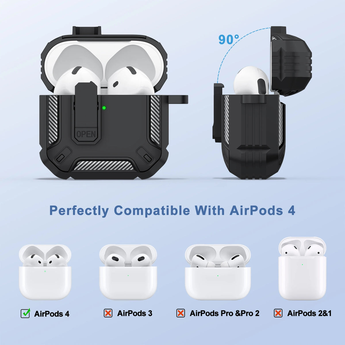 Upgraded Security Lock Case With Hook For AirPods 4 Cover 360 Degree Full Protective Shell For Apple AirPods 4 Earphone Cases