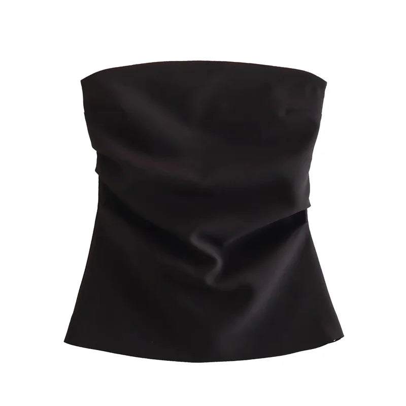 MUJER off Shoulder Crop Top Woman Ruched Backless Tube Top Women Summer Corset Top Female Sexy Tanks Camis Tops for Women 2025