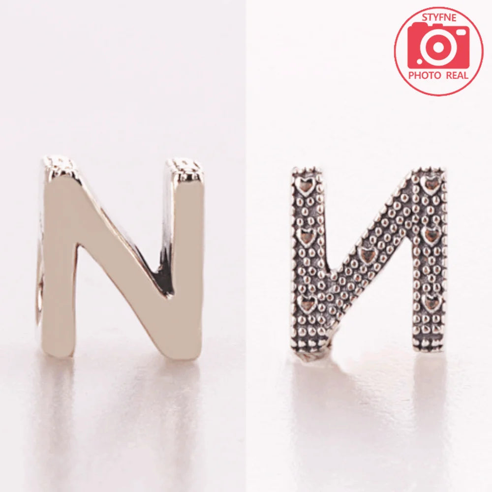 Silver 925 26 Letter A-Z Alphabet Charm Fine Beads Fit Original Charms Silver Bracelet DIY Fine Jewelry for Women Gifts Making