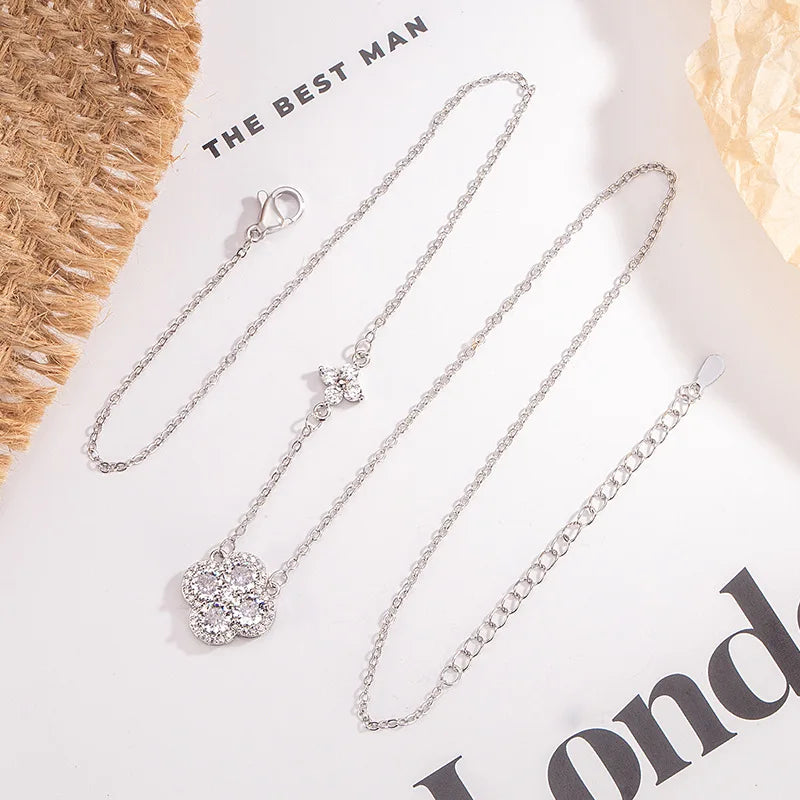 925 Sterling Silver Lucky Four-leaf Clover Pendant Necklace For Women Choker Chain Wedding Party mother's day Jewelry Gift